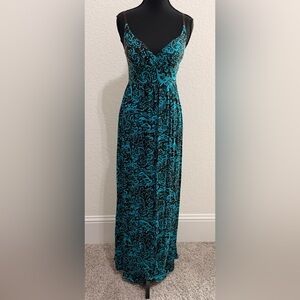 Derek Heart Black & Teal Maxi Skirt | Adjustable Straps Lace-Up Silhouette